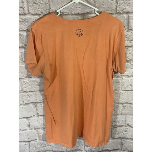 Life is Good V Neck Crusher Tee Shirt Guitar Music Sunset Classic Peach Orange L - Picture 5 of 8